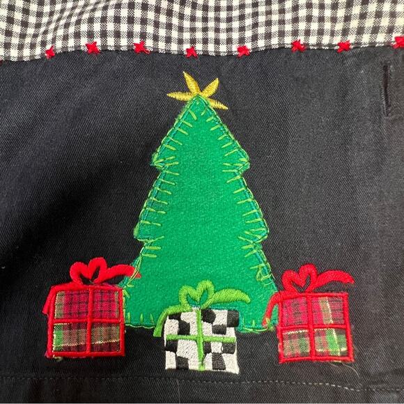 LEMON GRASS Vintage Christmas Shirt Santa Reindeer Appliqué Black Check SZ L - Picture 14 of 16
